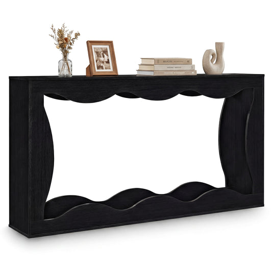 63 Inch Console Table 2-Tier Narrow Entryway Table with Wavy Edge Storage Shelf