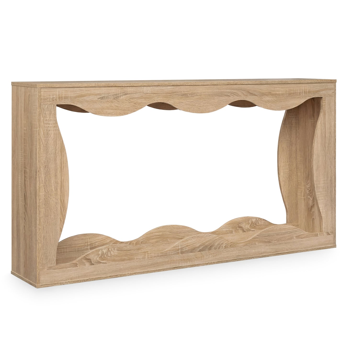 63 Inch Console Table 2-Tier Narrow Entryway Table with Wavy Edge Storage Shelf