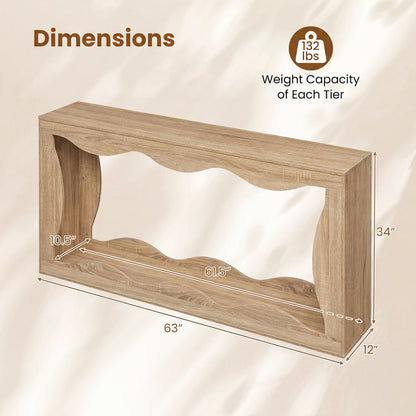 63 Inch Console Table 2-Tier Narrow Entryway Table with Wavy Edge Storage Shelf