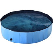 63 Inch Foldable Leakproof Dog Pet Pool Bathing Tub Kiddie Pool for Dogs Cats and Kids-Blue - Blue