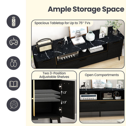 63 Inch TV Stand with Flip Door Cabinet for TVs up to 75 Inch-Black