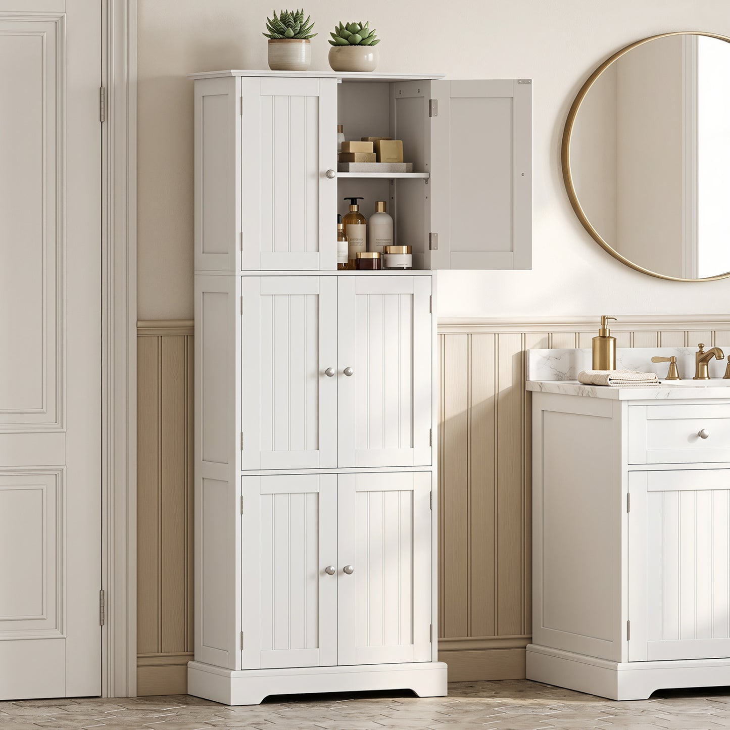 63-Inch Tall Bathroom Storage Cabinet with 6 Doors