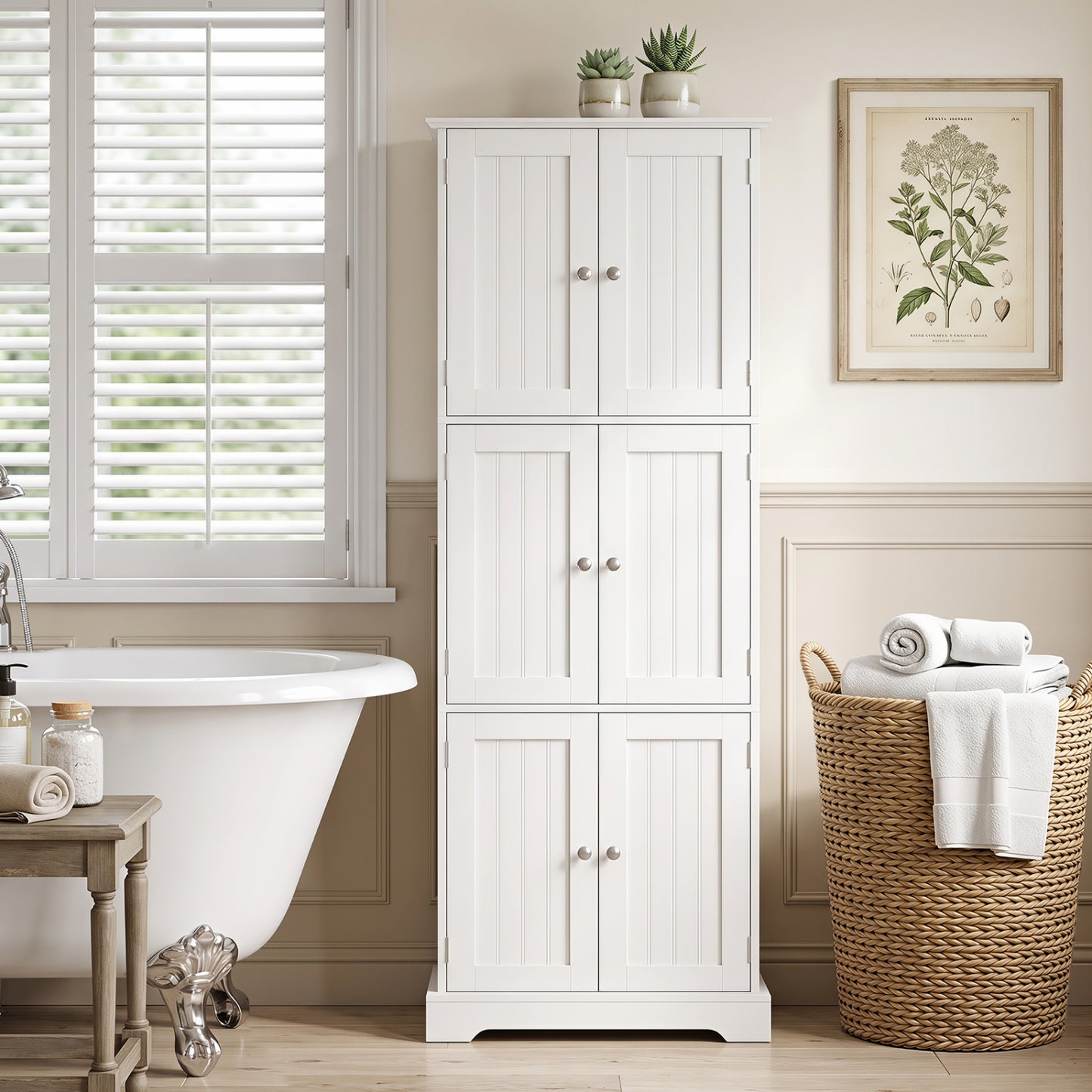 63-Inch Tall Bathroom Storage Cabinet with 6 Doors