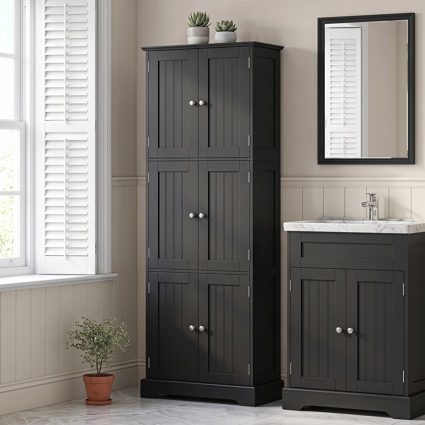 63-Inch Tall Bathroom Storage Cabinet with 6 Doors