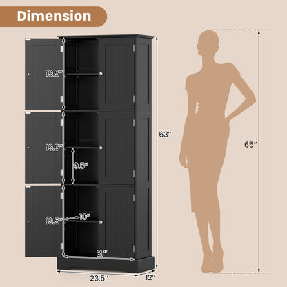 63-Inch Tall Bathroom Storage Cabinet with 6 Doors