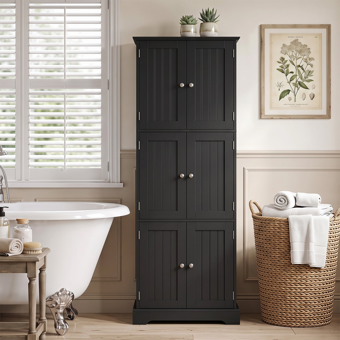 63-Inch Tall Bathroom Storage Cabinet with 6 Doors