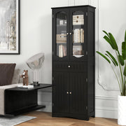 63 Inch Tall Bathroom Storage Cabinet with 2 Glass Doors and Adjustable Shelves-Black