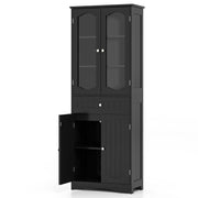 63 Inch Tall Bathroom Storage Cabinet with 2 Glass Doors and Adjustable Shelves-Black