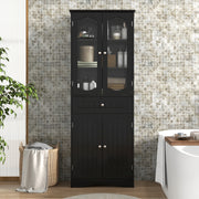 63 Inch Tall Bathroom Storage Cabinet with 2 Glass Doors and Adjustable Shelves-Black