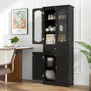 63 Inch Tall Bathroom Storage Cabinet with 2 Glass Doors and Adjustable Shelves-Black