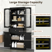63 Inch Tall Bathroom Storage Cabinet with 2 Glass Doors and Adjustable Shelves-Black
