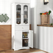63 Inch Tall Bathroom Storage Cabinet with 2 Glass Doors and Adjustable Shelves Drawer-White