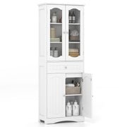 63 Inch Tall Bathroom Storage Cabinet with 2 Glass Doors and Adjustable Shelves Drawer-White
