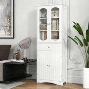 63 Inch Tall Bathroom Storage Cabinet with 2 Glass Doors and Adjustable Shelves Drawer-White