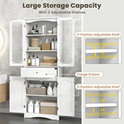 63 Inch Tall Bathroom Storage Cabinet with 2 Glass Doors and Adjustable Shelves Drawer-White