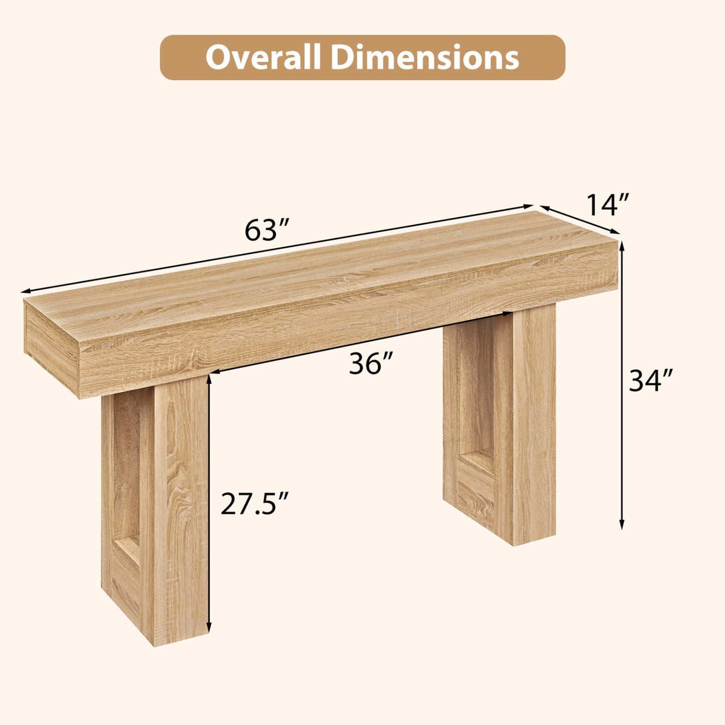 63 Inches Long Console Table Farmhouse Entryway Table with Storage