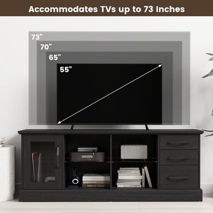 63 Inches Media Console Table with 3 Drawers and 2 Glass Shelves