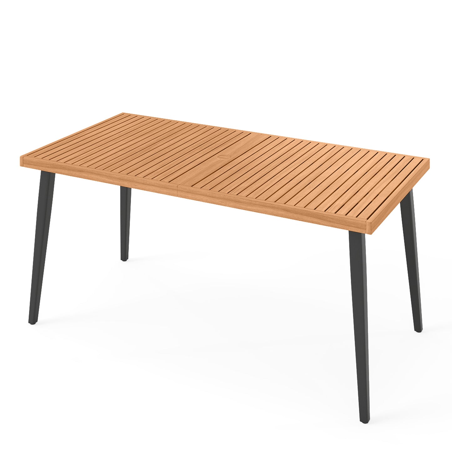 63 Inches Outdoor Indoor Dining Table with 1.97 Inches Umbrella Hole and Metal Legs
