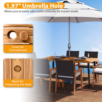 63 Inches Outdoor Indoor Dining Table with 1.97 Inches Umbrella Hole and Metal Legs