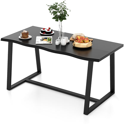 63" Large Dining Table with Wavy Edge and Heavy-duty Metal Frame-Coffee - Black
