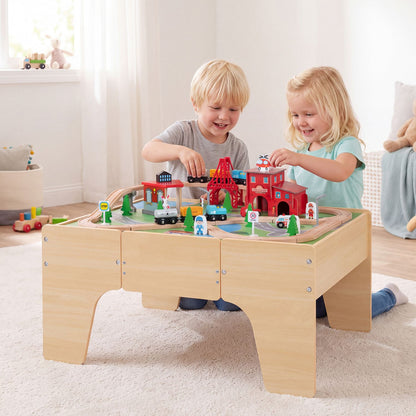 63 Piece Kids Train Table with Storage Drawer and Reversible Tabletop