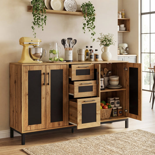 63" Sideboard Buffet Cabinet with 3 Drawers and Storage Shelves