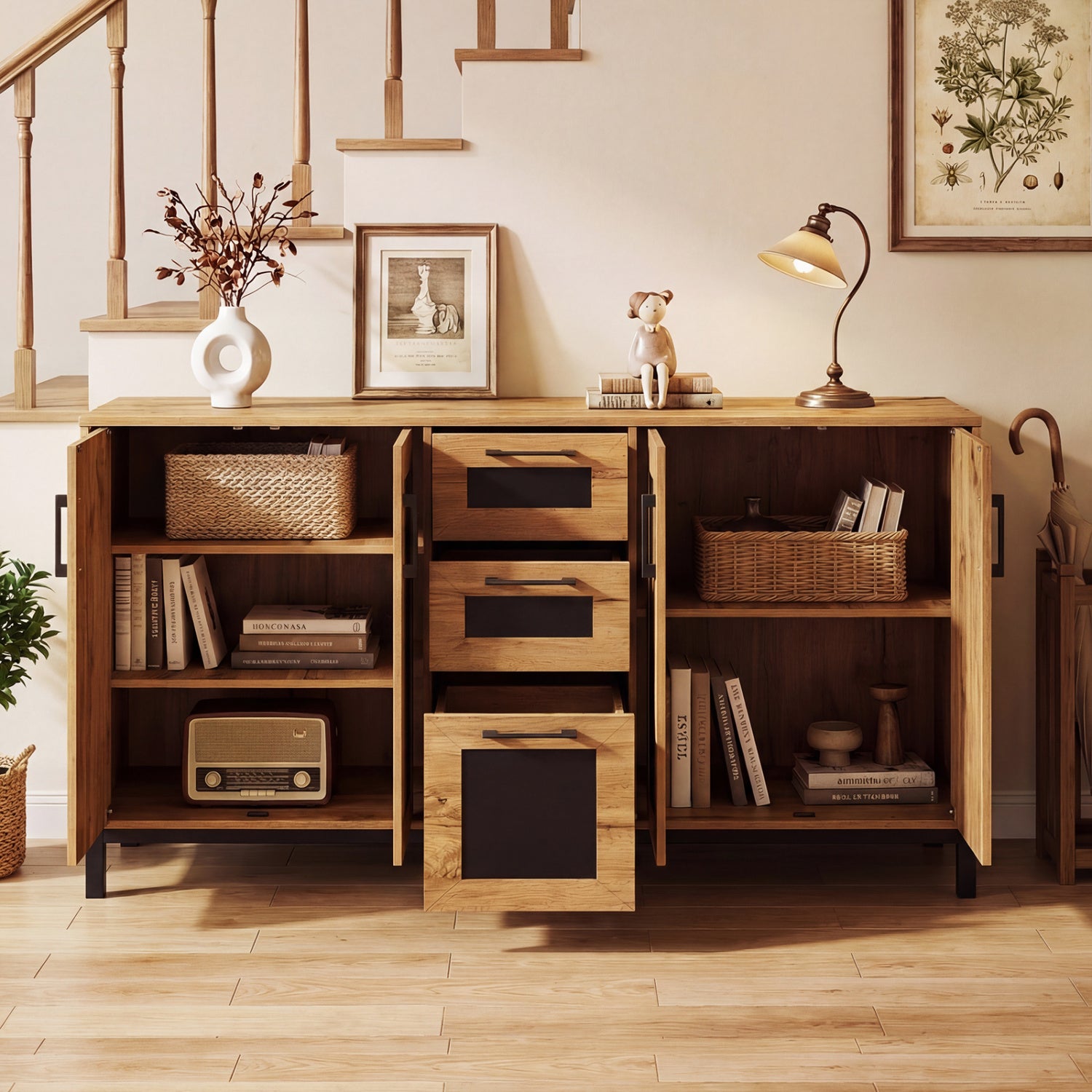 63" Sideboard Buffet Cabinet with 3 Drawers and Storage Shelves