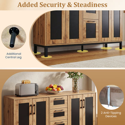63" Sideboard Buffet Cabinet with 3 Drawers and Storage Shelves