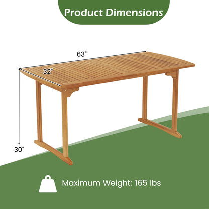 63 inch Outdoor Dining Table with Umbrella Hole and Slatted Tabletop