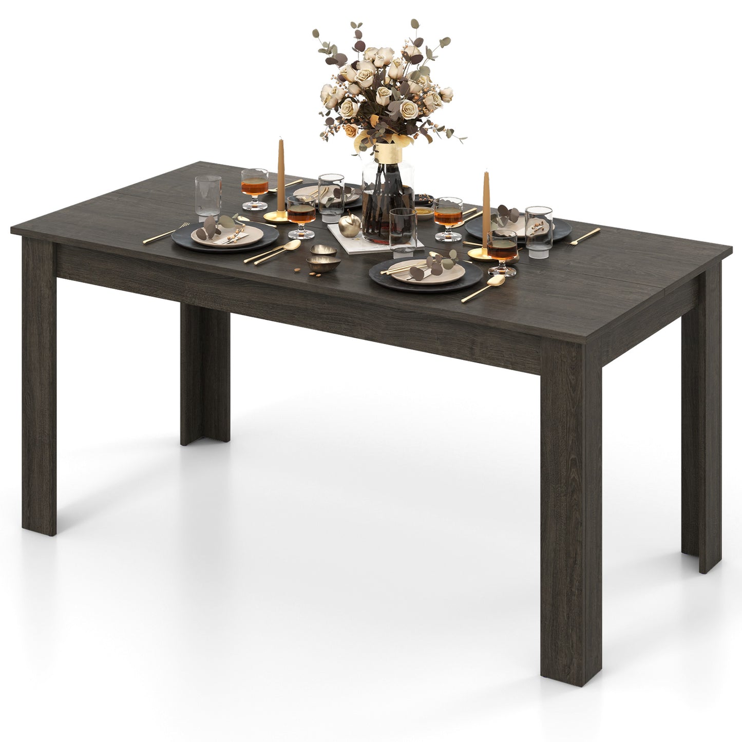 63 Inch Rectangular Modern Dining Kitchen Table-Oak - Gray