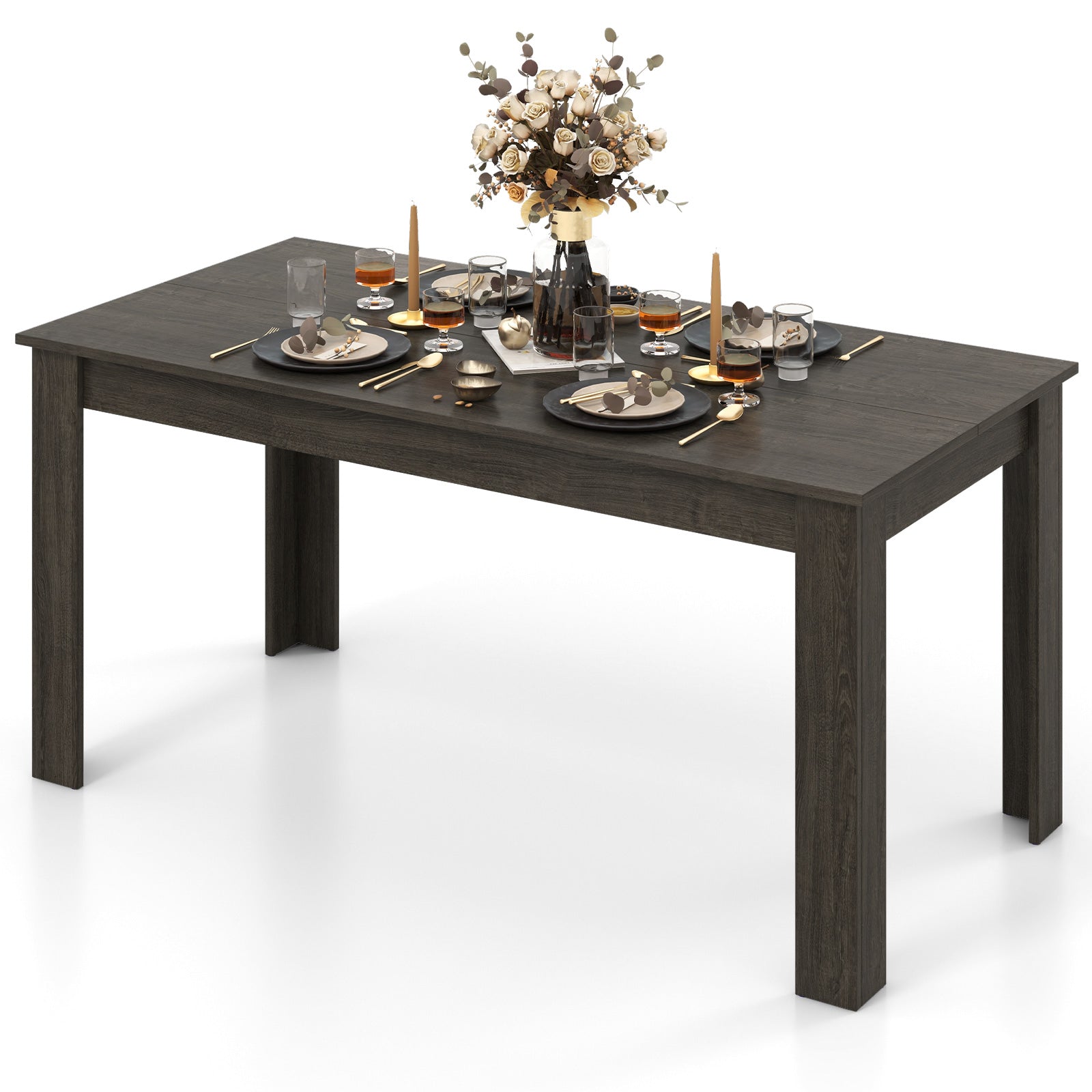 63 Inch Rectangular Modern Dining Kitchen Table-Oak - Gray