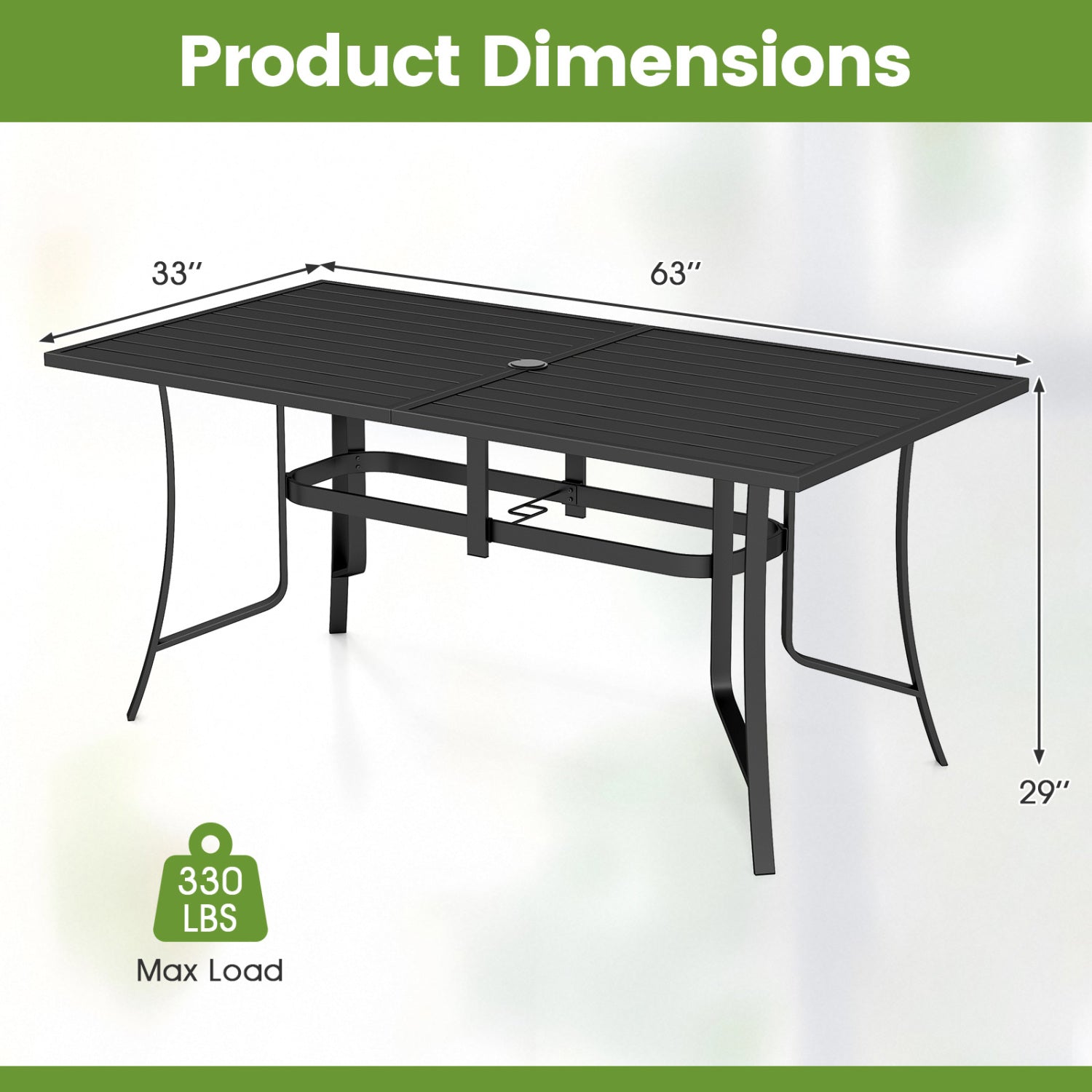 63" x 33" Rectangle Metal Patio Dining Table for 6