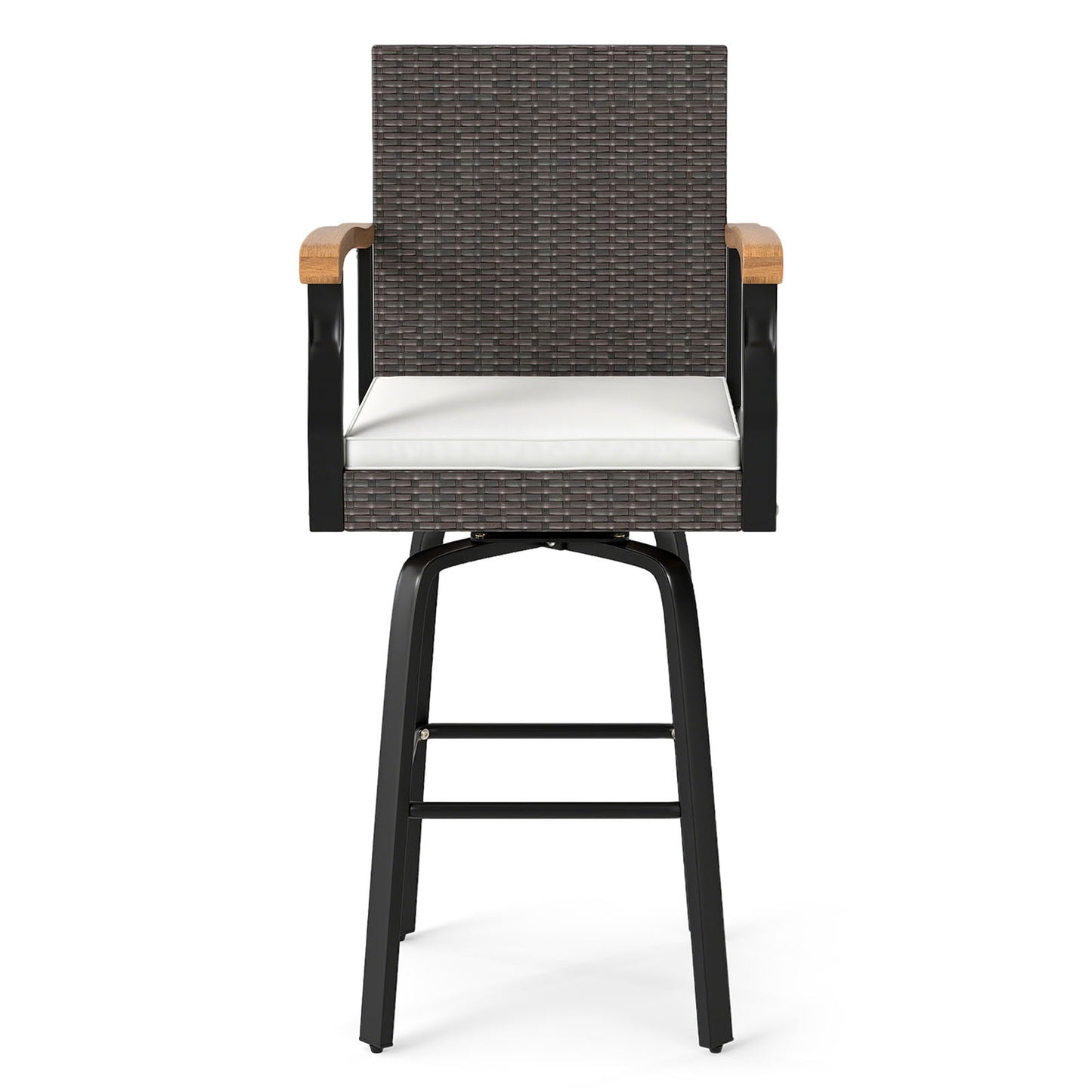 Set of 4 Outdoor 360¬∞ Swivel Bar Stool with Cushion and Acacia Wood Armrests