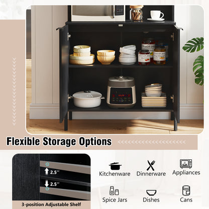 64.5 Inches Tall Kitchen Pantry Cabinet with Charging Station and Wine Glass Rack-Black
