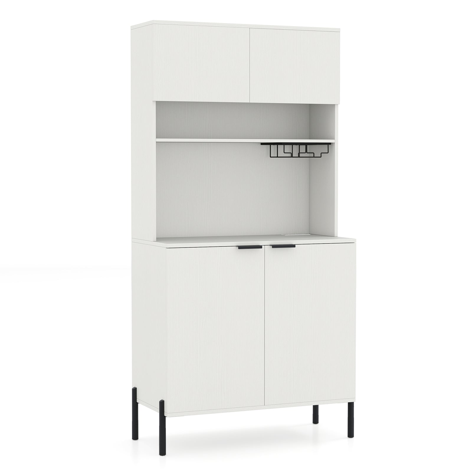 64.5 Inches Tall Kitchen Pantry Cabinet with Charging Station and Wine Glass Rack-White