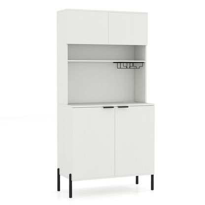 64.5 Inches Tall Kitchen Pantry Cabinet with Charging Station and Wine Glass Rack-White