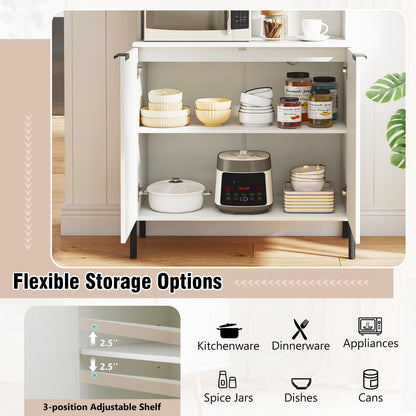 64.5 Inches Tall Kitchen Pantry Cabinet with Charging Station and Wine Glass Rack-White