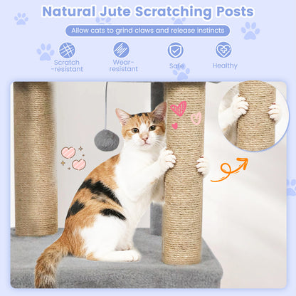 64 Inch Tall Cat Tree with 2 Large Condos and Jute Scratching Posts for Indoor Adult Cats-Light Grey