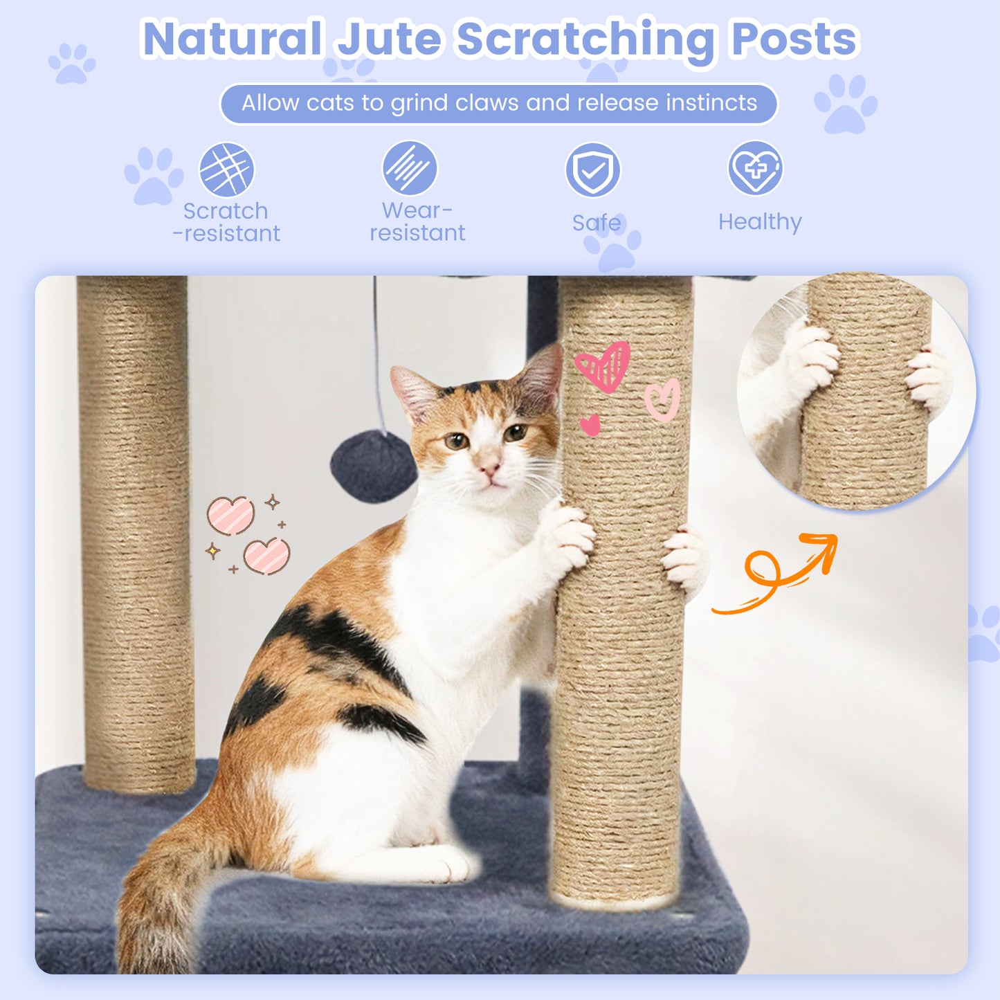 64 Inch Tall Cat Tree with 2 Large Condos and Jute Scratching Posts for Indoor Adult Cats-Dark Grey