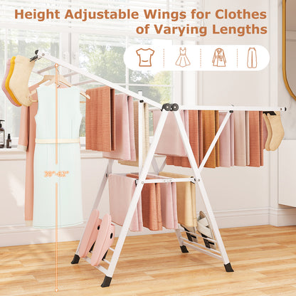 64 Inches Clothes Drying Rack with Height Adjustable Wings-White