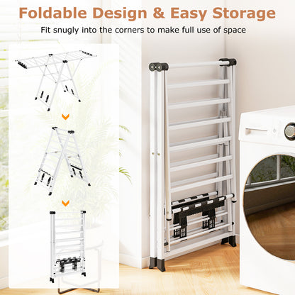 64 Inches Clothes Drying Rack with Height Adjustable Wings-White