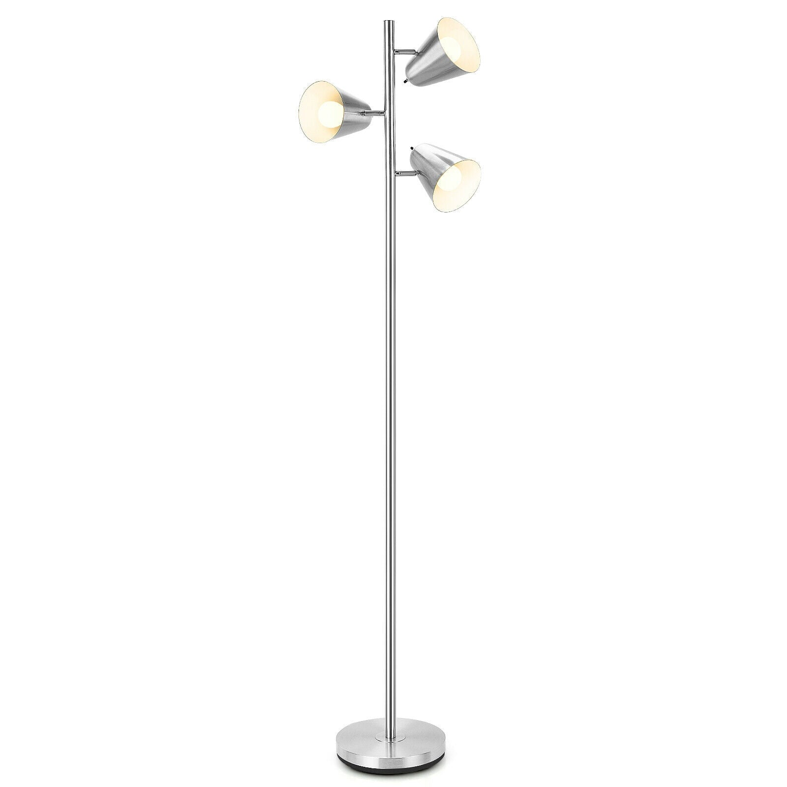 64 Inch 3-Light LED Floor Lamp Reading Light for Living Room Bedroom-Silver - Silver