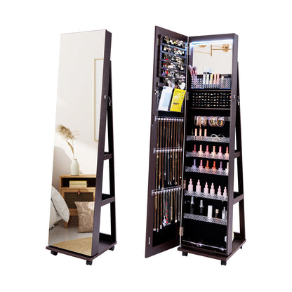 64 Inches Lockable Jewelry Cabinet Armoire with Built-in Makeup Mirror-White - Purple