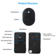 Smart Wireless Chime WiFi Doorbell Security 2 Way Intercom Visual Bell