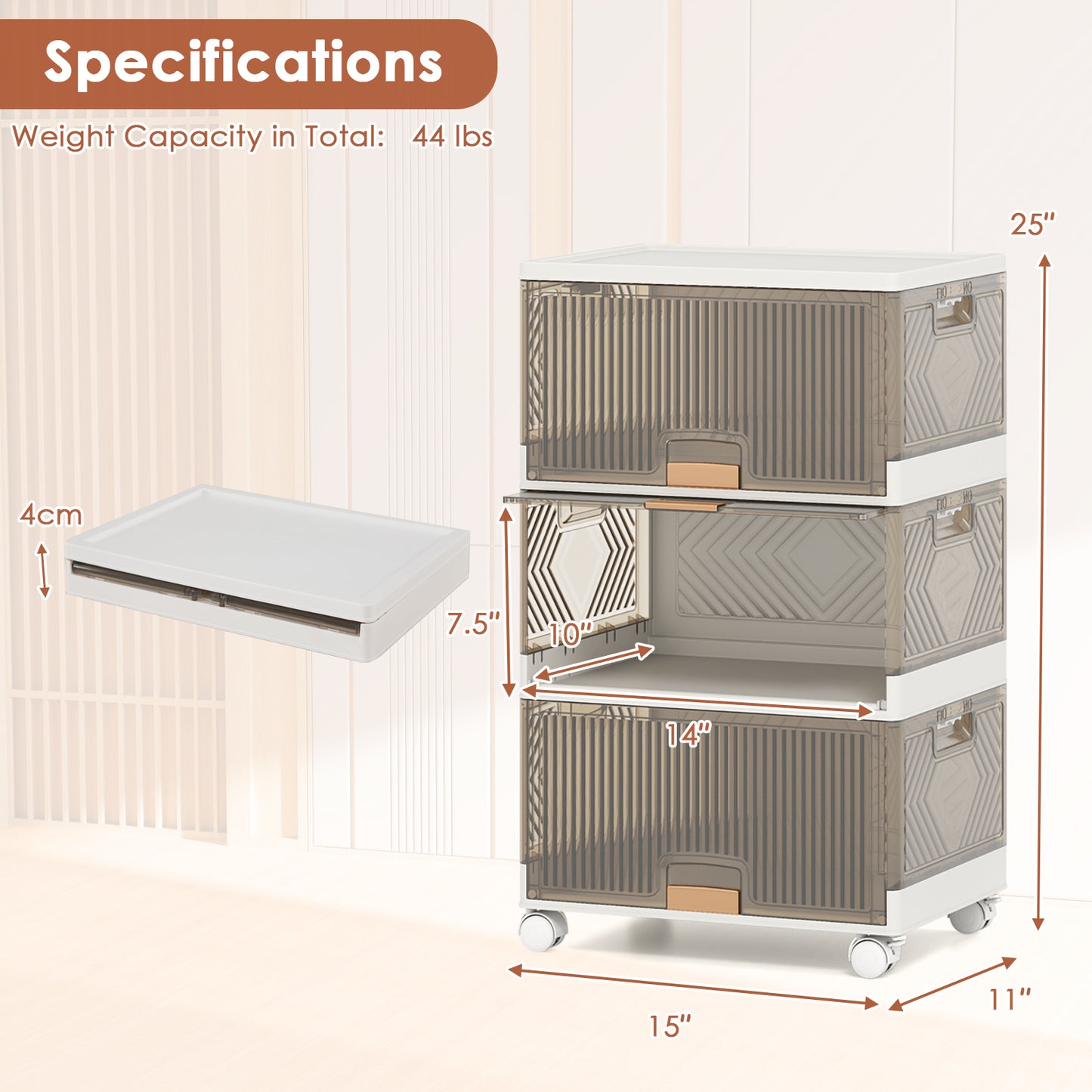 3/4/5/6-Cube Stackable Storage Bins with Detachable Wheels-3 Cube