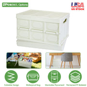 2Pcs 56L Collapsible Storage Bins With Dustproof Lid Waterproof Interior Bag Handle Stackable Storage Box Container Utility Organizer Crate For Campin