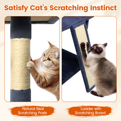 65 Inch Tall Multi-level Cat Tree with 3 Upholstered Perch and 2 Cat Condos