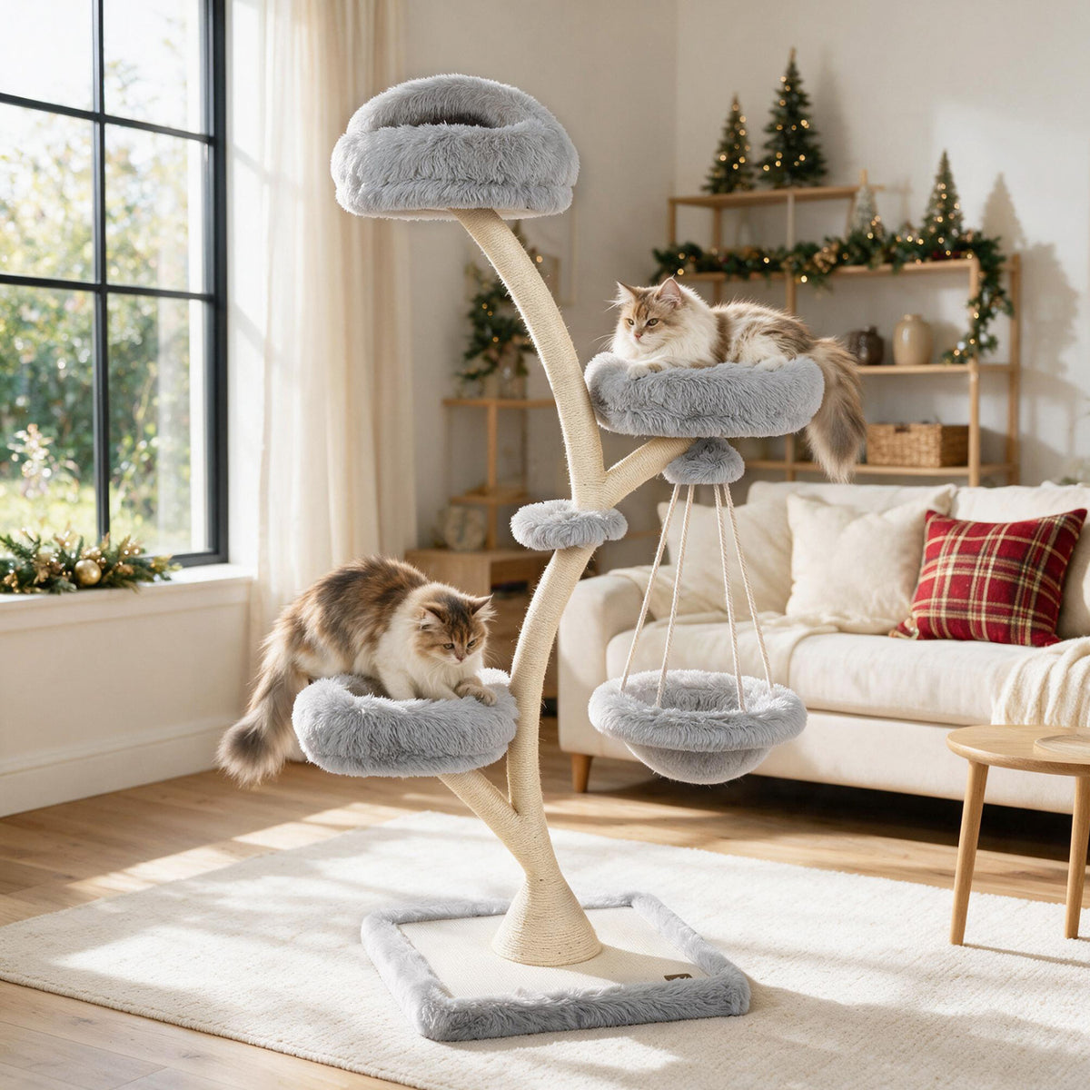 66.5" Multi-Level Modern Cat Tower with Top Perch 2 Beds Hammock and Sisal Posts