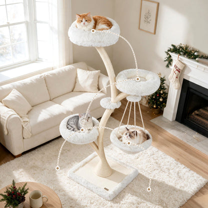 66.5" Multi-Level Modern Cat Tower with Top Perch 2 Beds Hammock and Sisal Posts