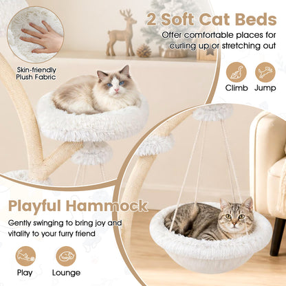 66.5" Multi-Level Modern Cat Tower with Top Perch 2 Beds Hammock and Sisal Posts